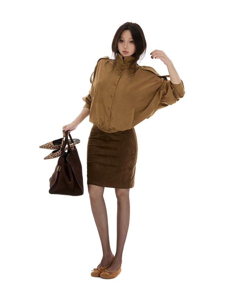 itsdinn Coffee Brown Low Waist One Piece Slim Slight Stretch Women&