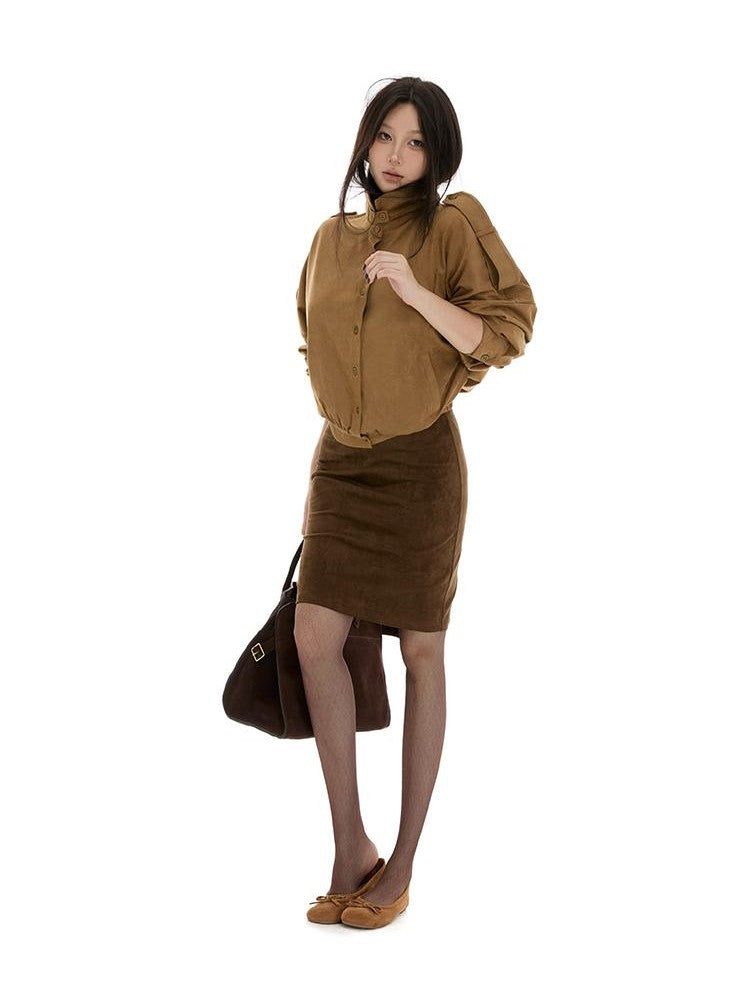 itsdinn Coffee Brown Low Waist One Piece Slim Slight Stretch Women&