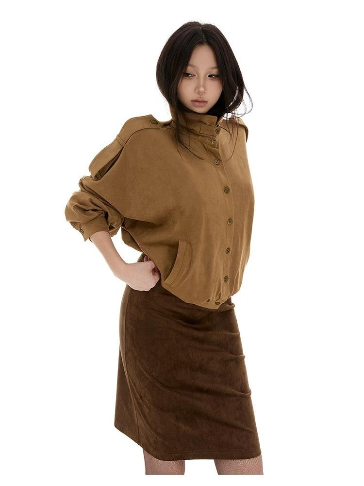 itsdinn Coffee Brown Low Waist One Piece Slim Slight Stretch Women&
