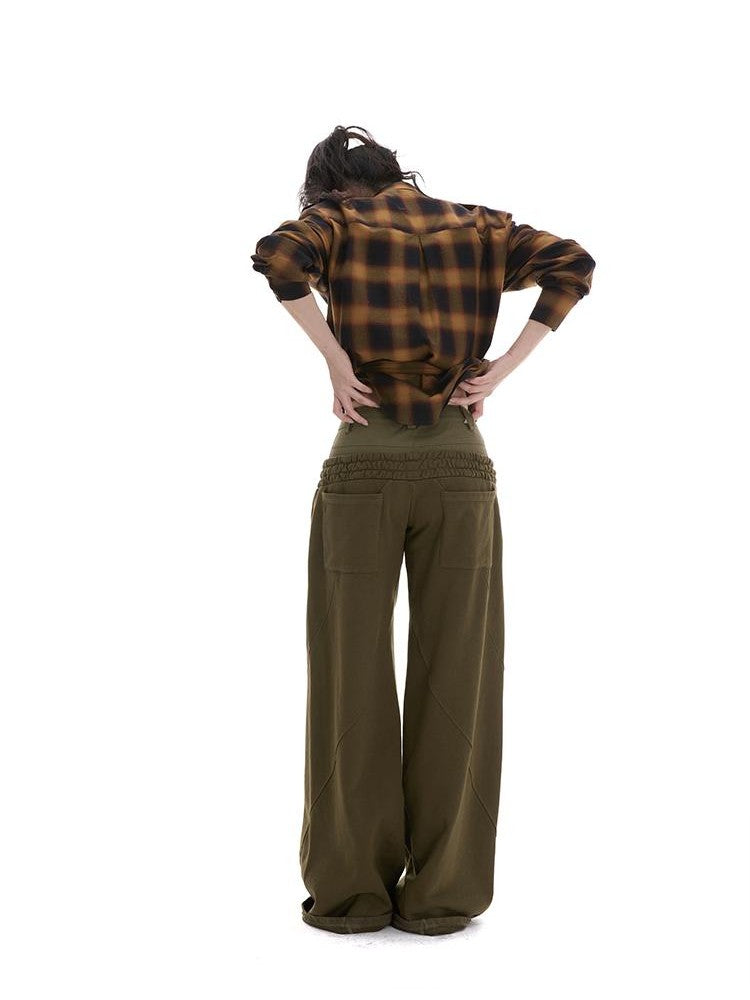 itsdinn Commuter Patchwork Double Waistband Low Rise Women&