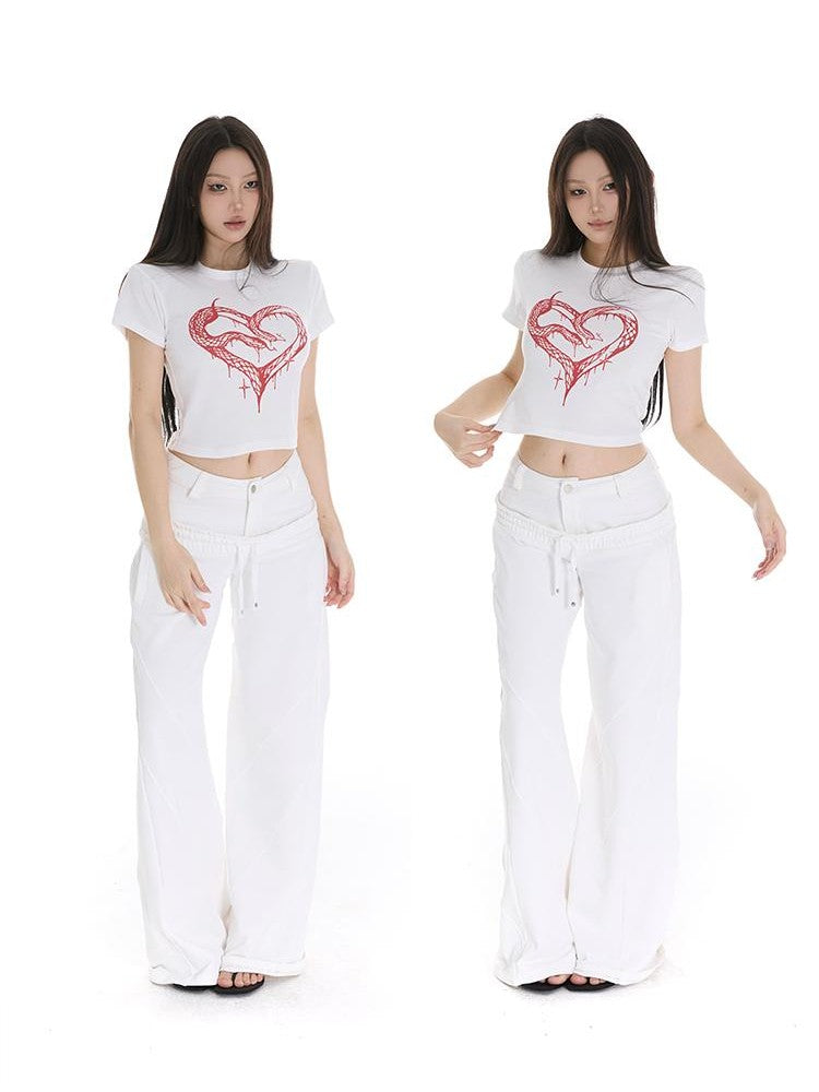 itsdinn Commuter Patchwork Double Waistband Low Rise Women&