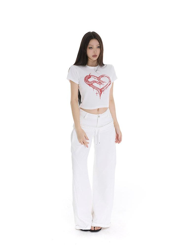 itsdinn Commuter Patchwork Double Waistband Low Rise Women&