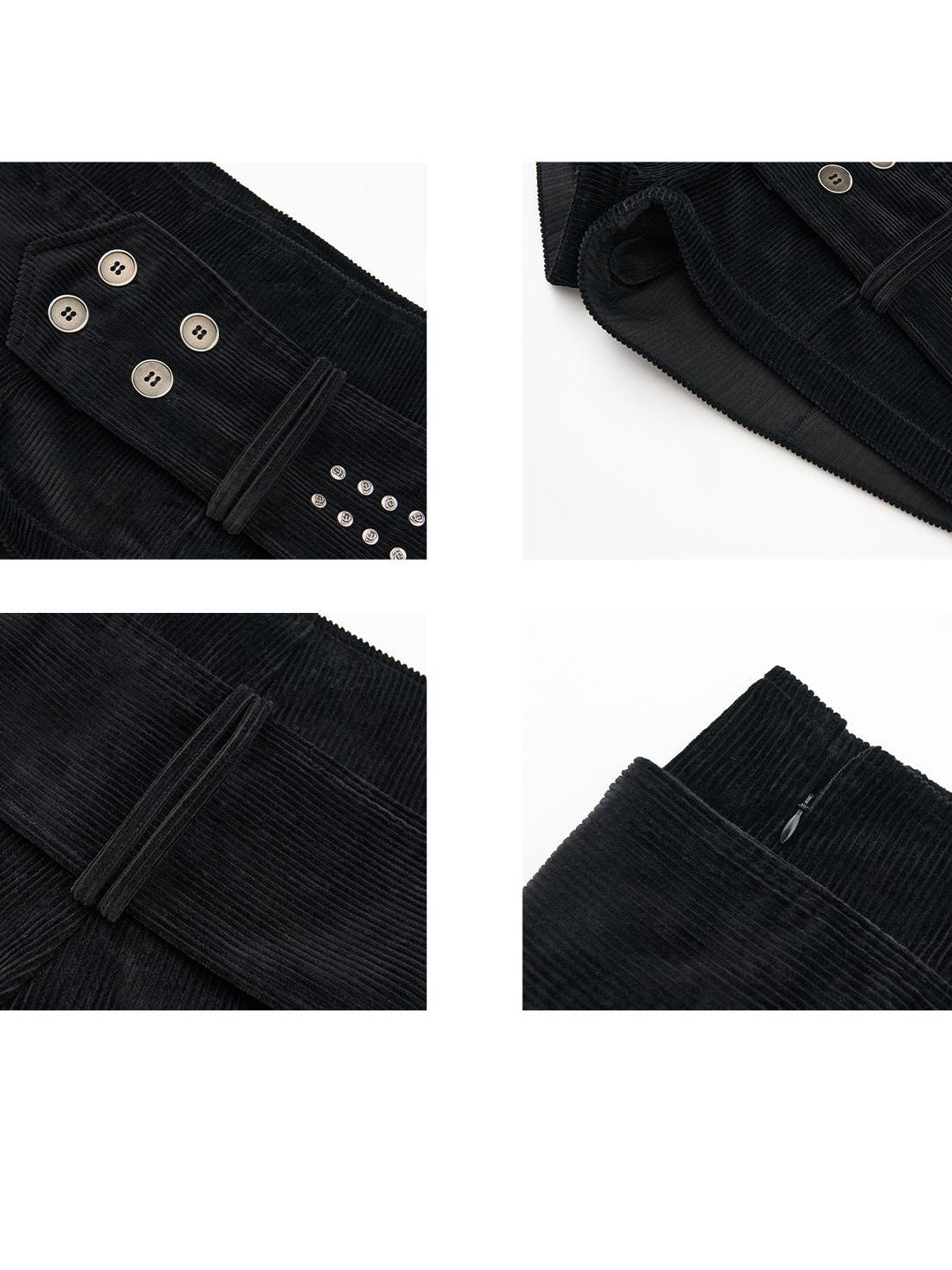 itsdinn Corduroy Wide Waistband Stud Button Low Waist Women&