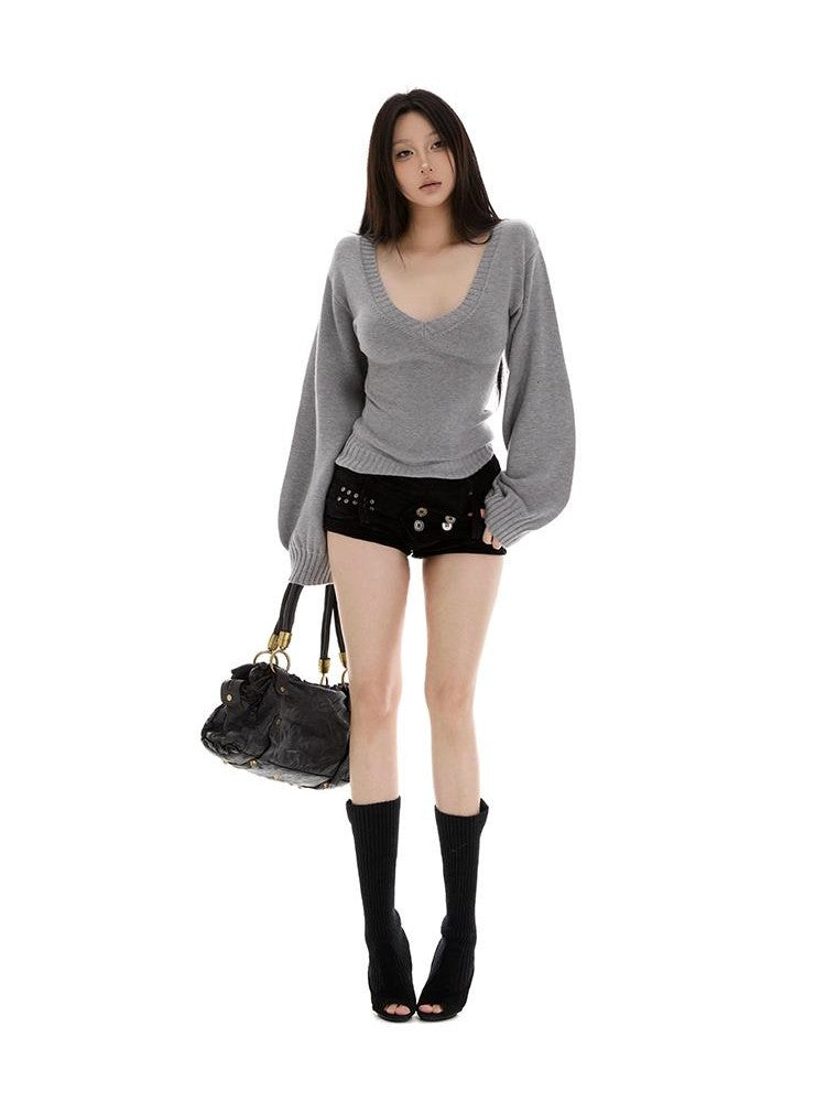 itsdinn Corduroy Wide Waistband Stud Button Low Waist Women&