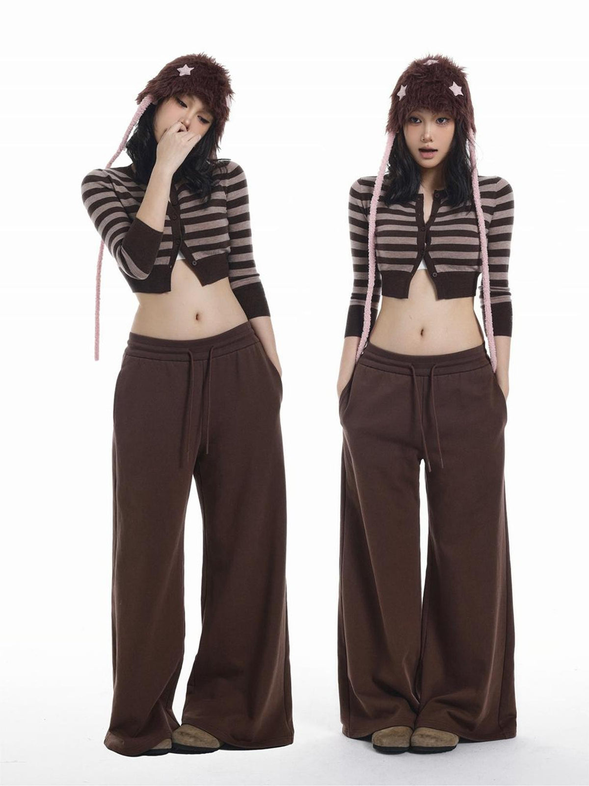 itsdinn Cropped Two Tone Striped Three Quarter Sleeve Women&