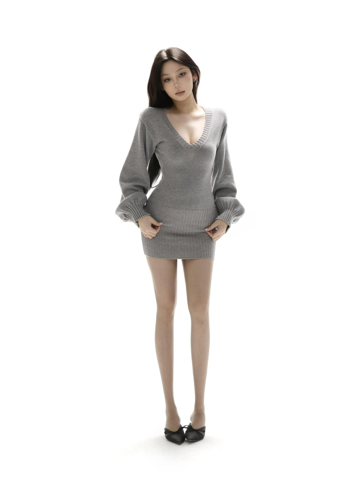 itsdinn Deep V Lantern Sleeves Slimming Two Way Women&