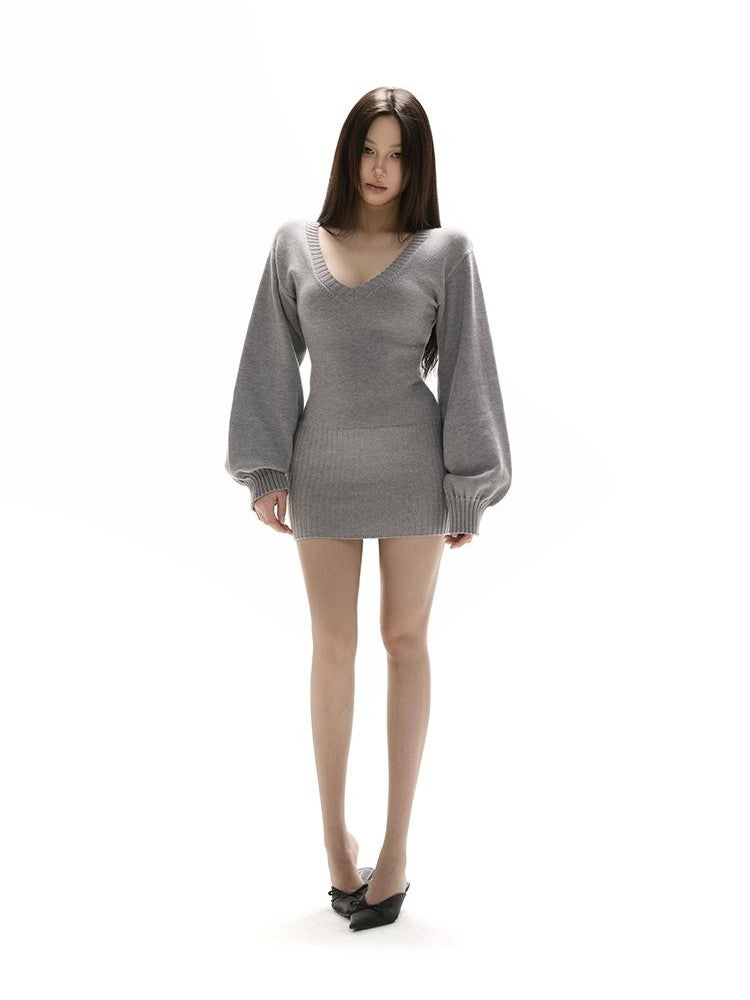 itsdinn Deep V Lantern Sleeves Slimming Two Way Women&