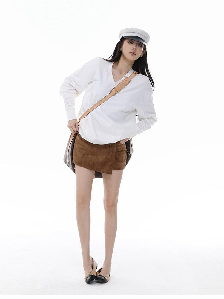 itsdinn Embroidered V-neck Batwing Sleeve Loose Fit Women&