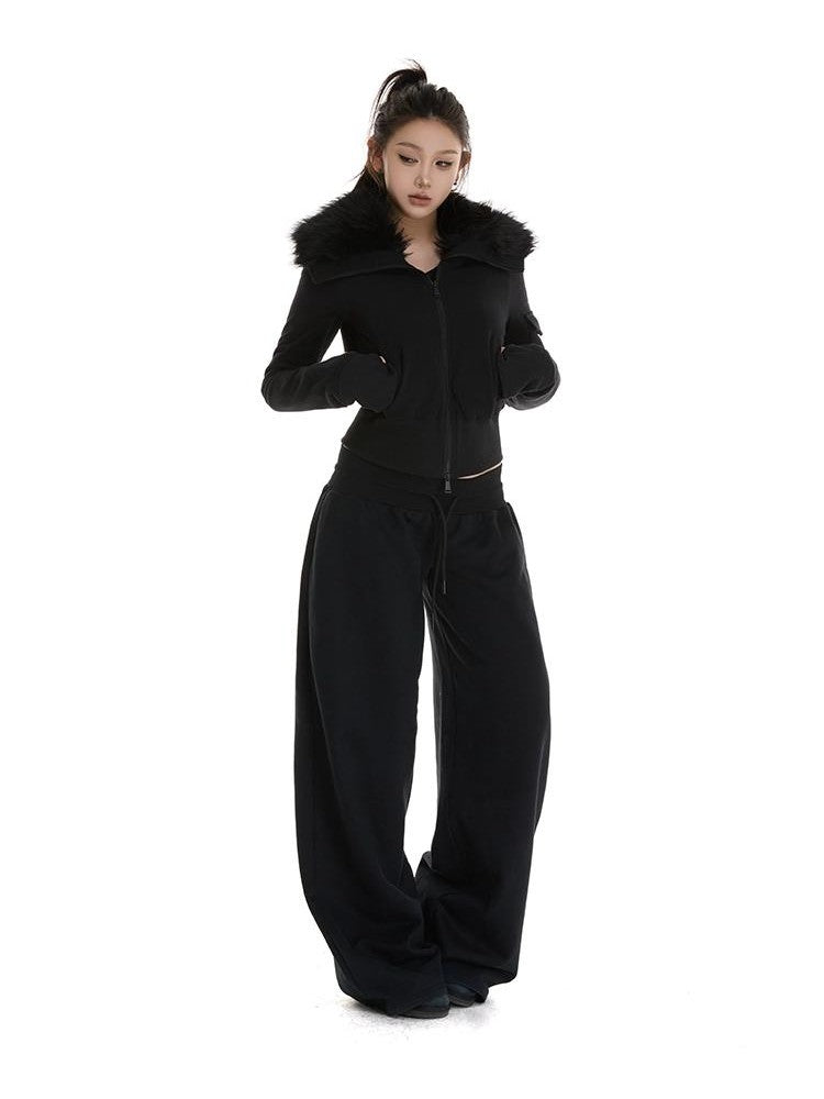 itsdinn Fur Collar Quilted Cropped Multiple Pockets Women&