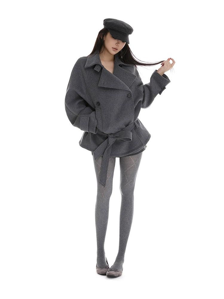 itsdinn Gray Asymmetrical Raglan Sleeve Double Breasted Women&
