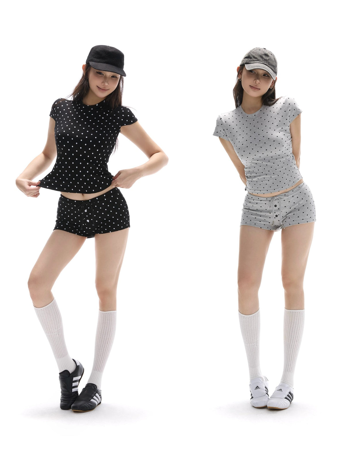 itsdinn Gray Black Polka Dot Sporty Regular Shoulder Women&