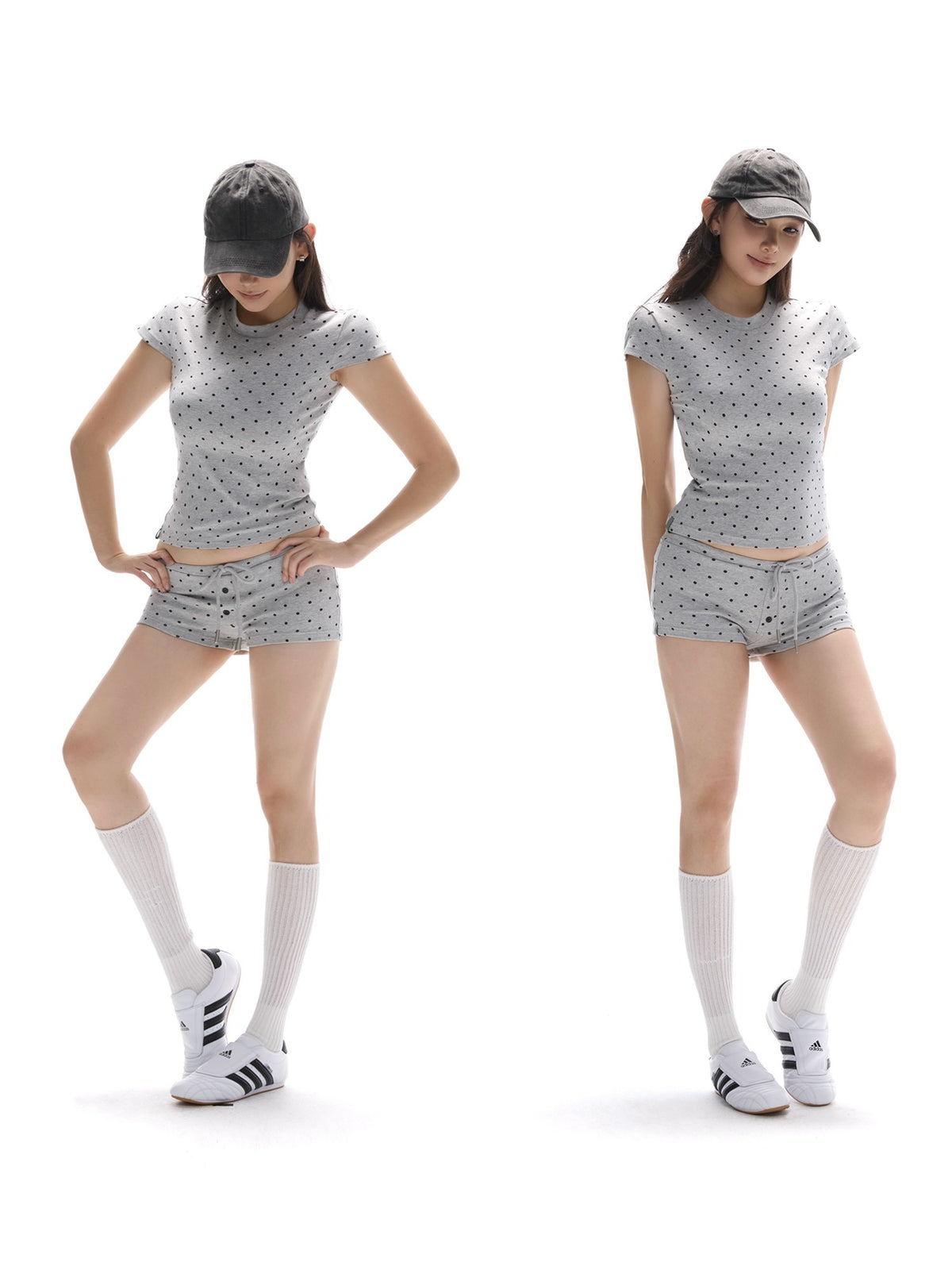 itsdinn Gray Black Polka Dot Sporty Regular Shoulder Women&