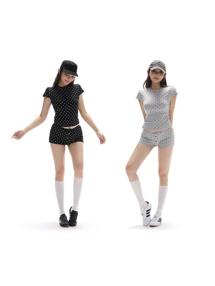 itsdinn Gray Black Polka Dot Sporty Regular Shoulder Women&