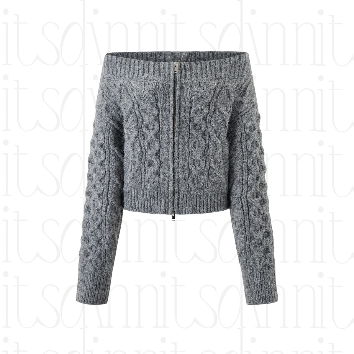 itsdinn_Gray_Cropped_Cable_Knit_Zip_Cardigan_Women&