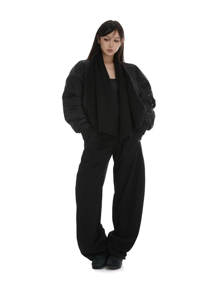 itsdinn Green Detachable Scarf Placket Button Bomber Women&