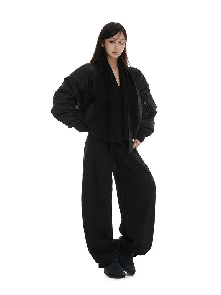 itsdinn Green Detachable Scarf Placket Button Bomber Women&