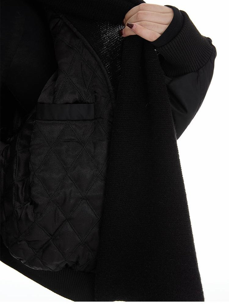 itsdinn Green Detachable Scarf Placket Button Bomber Women&