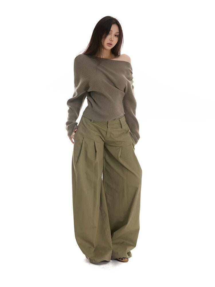 itsdinn Green Minimal Utility Pinch Pleat Low Rise Women&