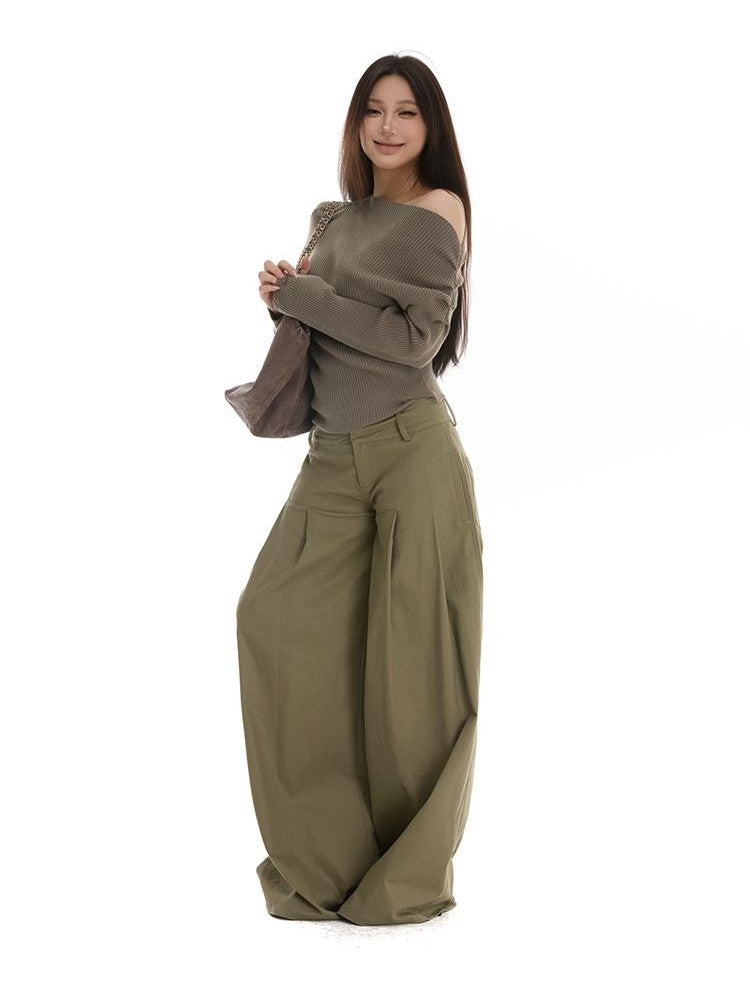 itsdinn Green Minimal Utility Pinch Pleat Low Rise Women&