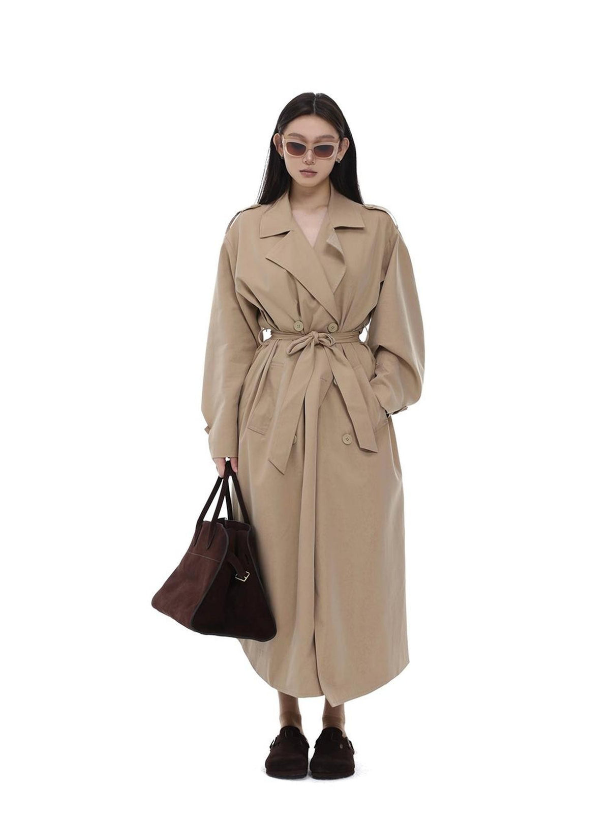 itsdinn Khaki Curved Sleeve Double Breasted Women&