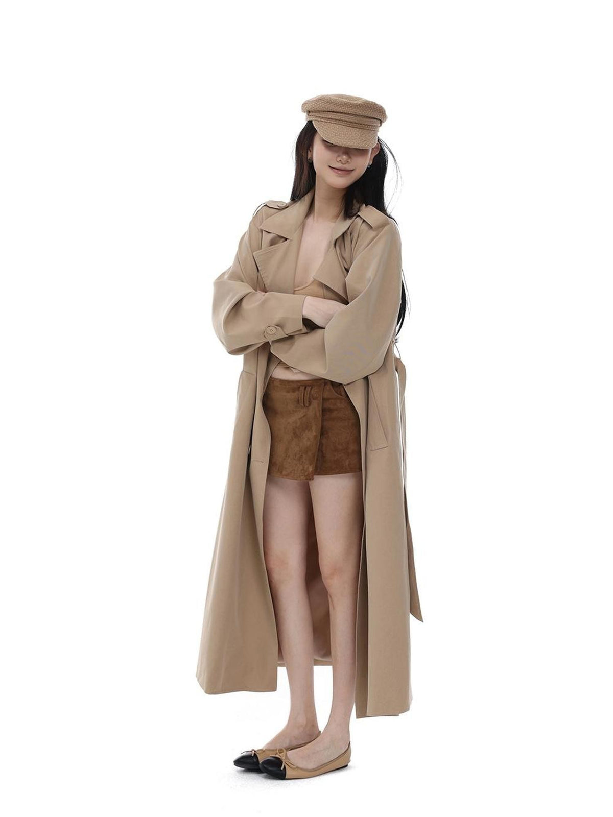itsdinn Khaki Curved Sleeve Double Breasted Women&