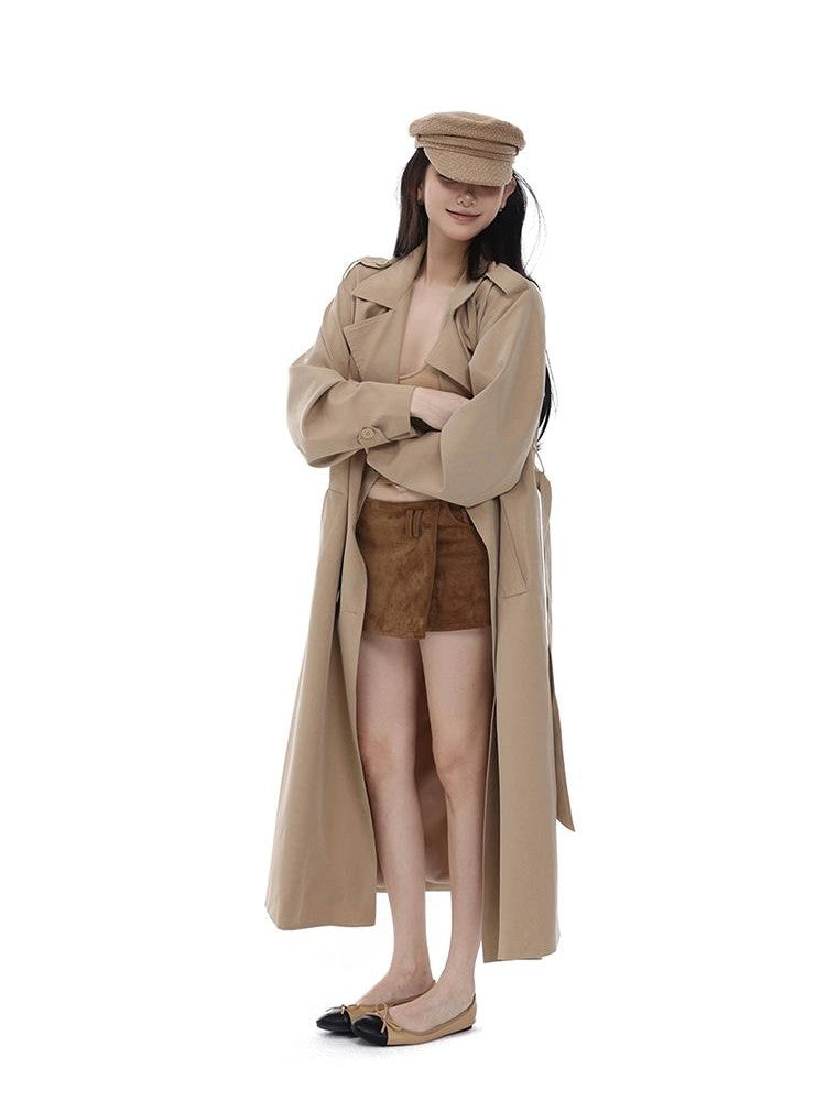 itsdinn Khaki Curved Sleeve Double Breasted Women&