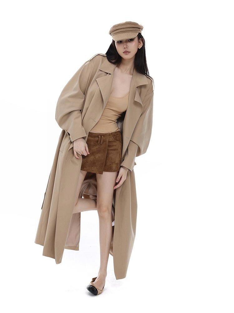 itsdinn Khaki Curved Sleeve Double Breasted Women&