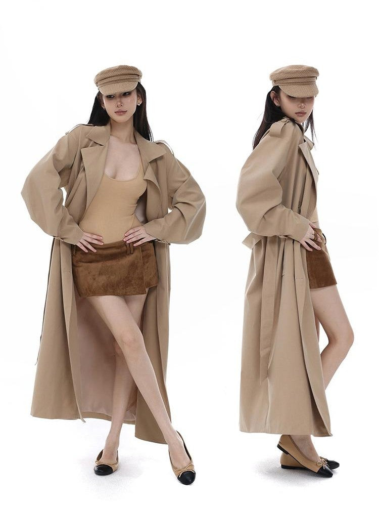 itsdinn Khaki Curved Sleeve Double Breasted Women&