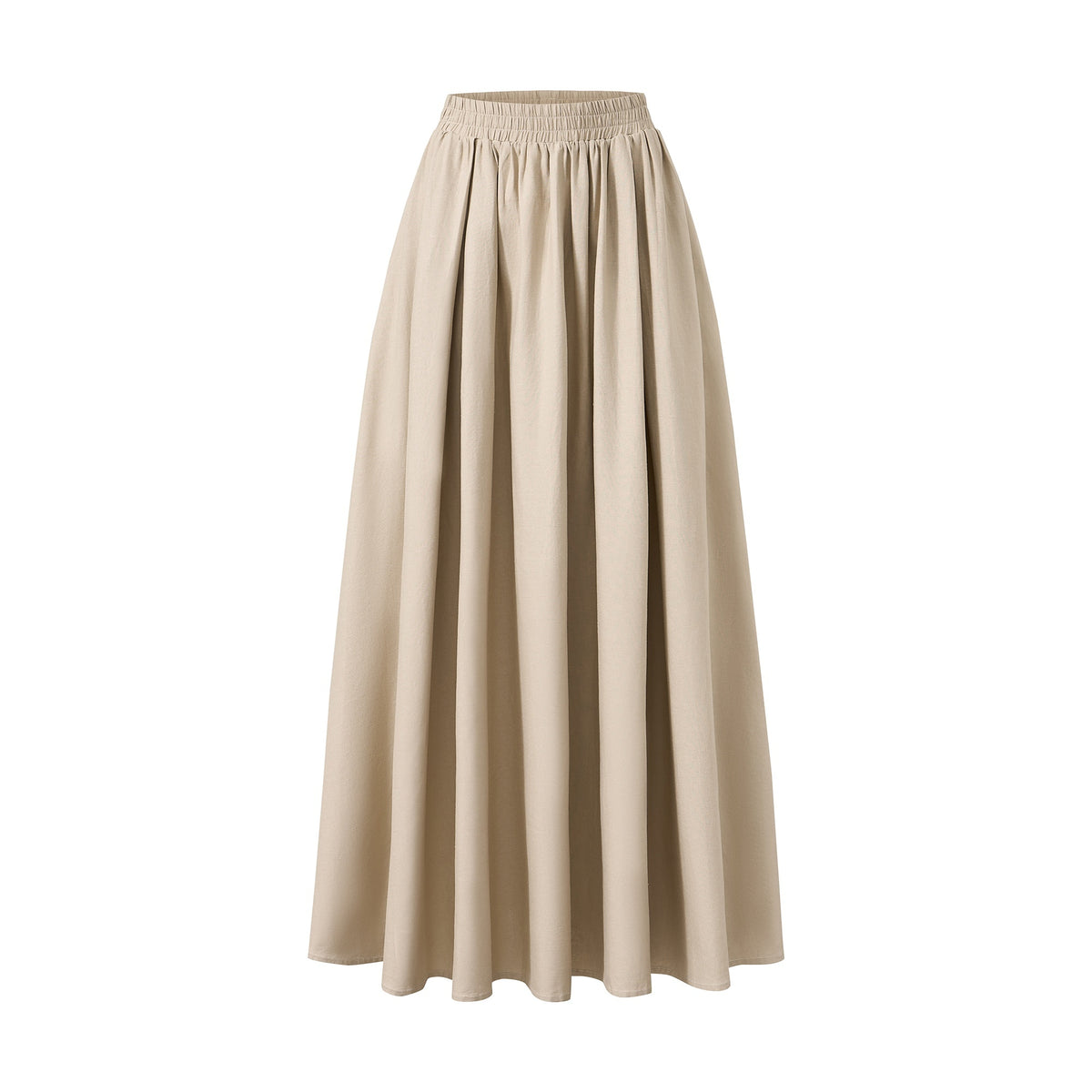 itsdinn_Khaki_Pleated_Full_Flare_Elastic_Waist_Women&