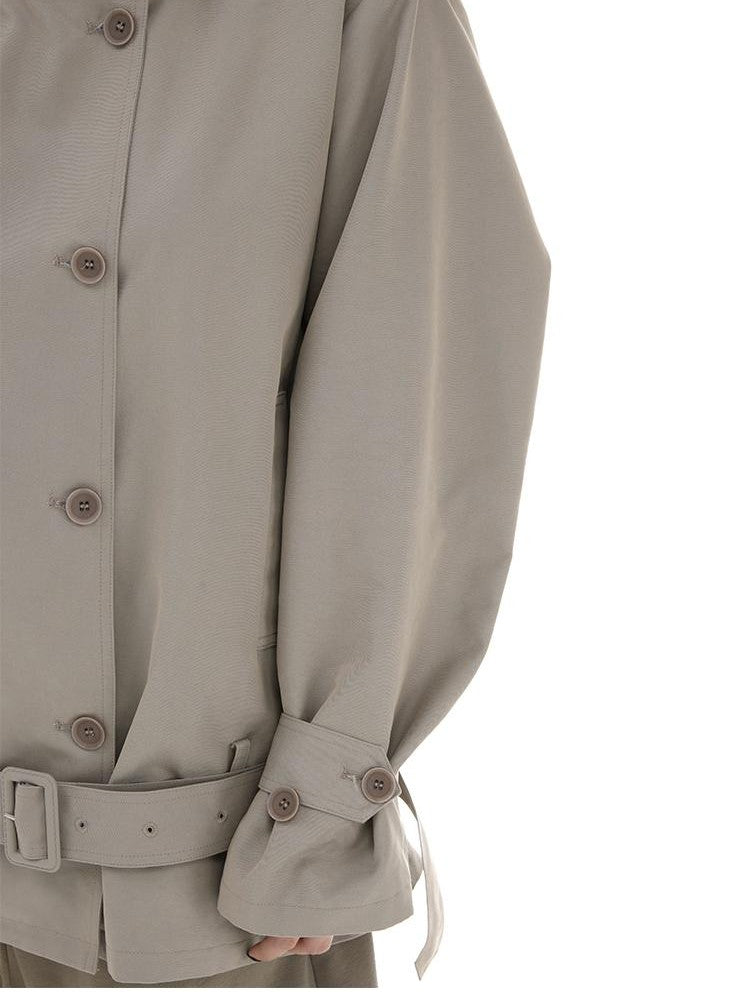 itsdinn Lake Gray Soft Boxy Stand Collar Short Detachable Belt Women&