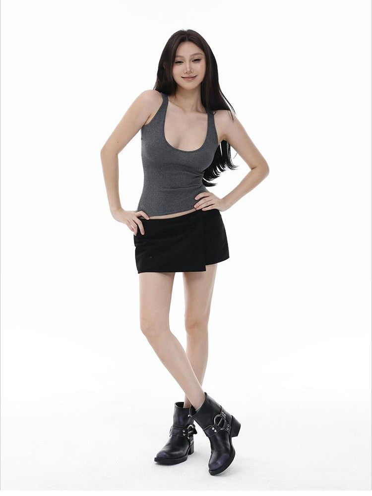 itsdinn Long Staple Cotton Knit Deep U Neck Racerback Women&