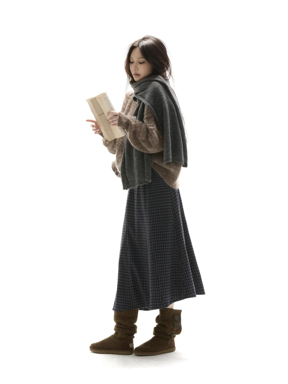 itsdinn Mist Gray Solid Korean Style Warm Soft Women&