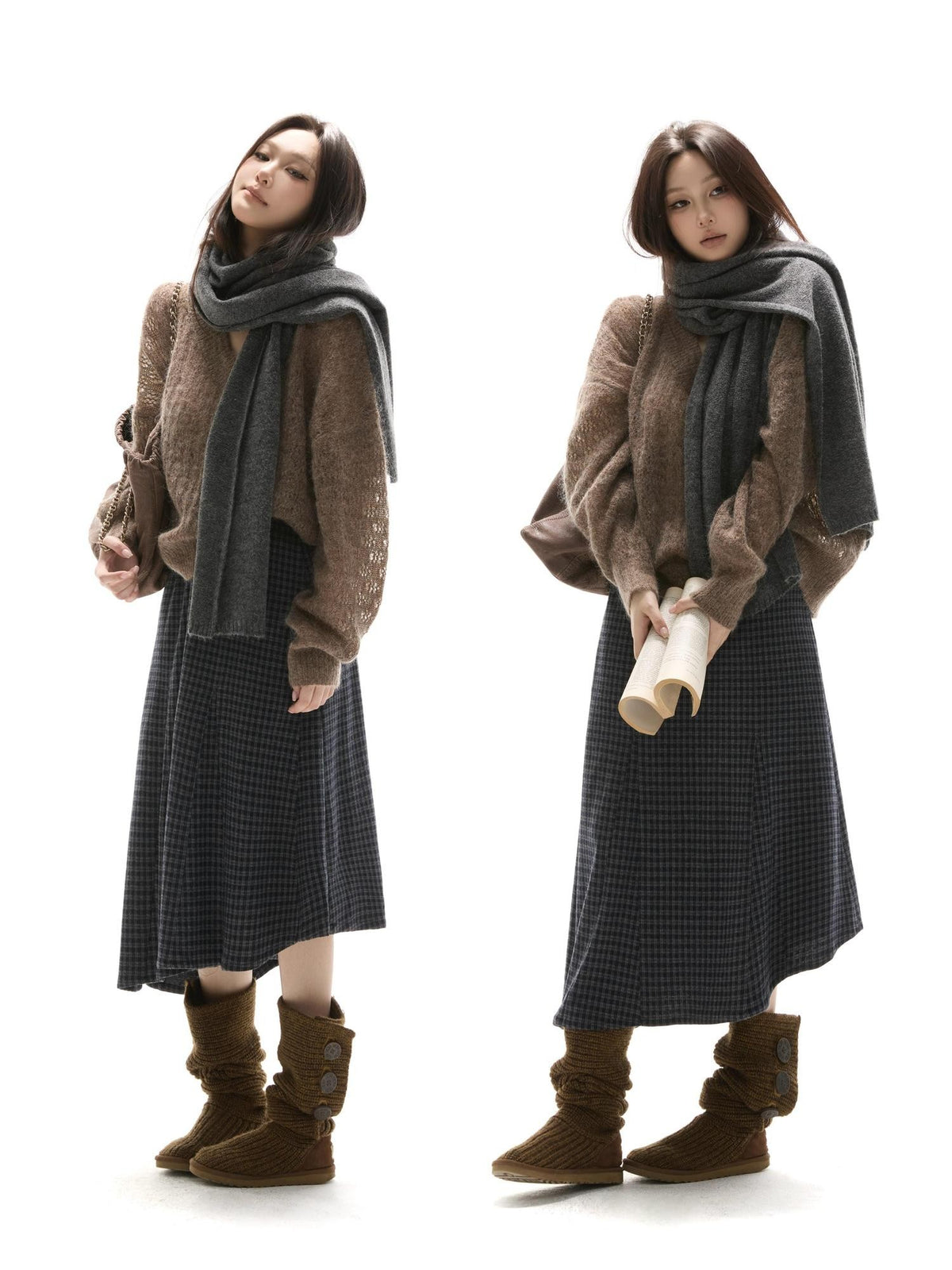 itsdinn Mist Gray Solid Korean Style Warm Soft Women&