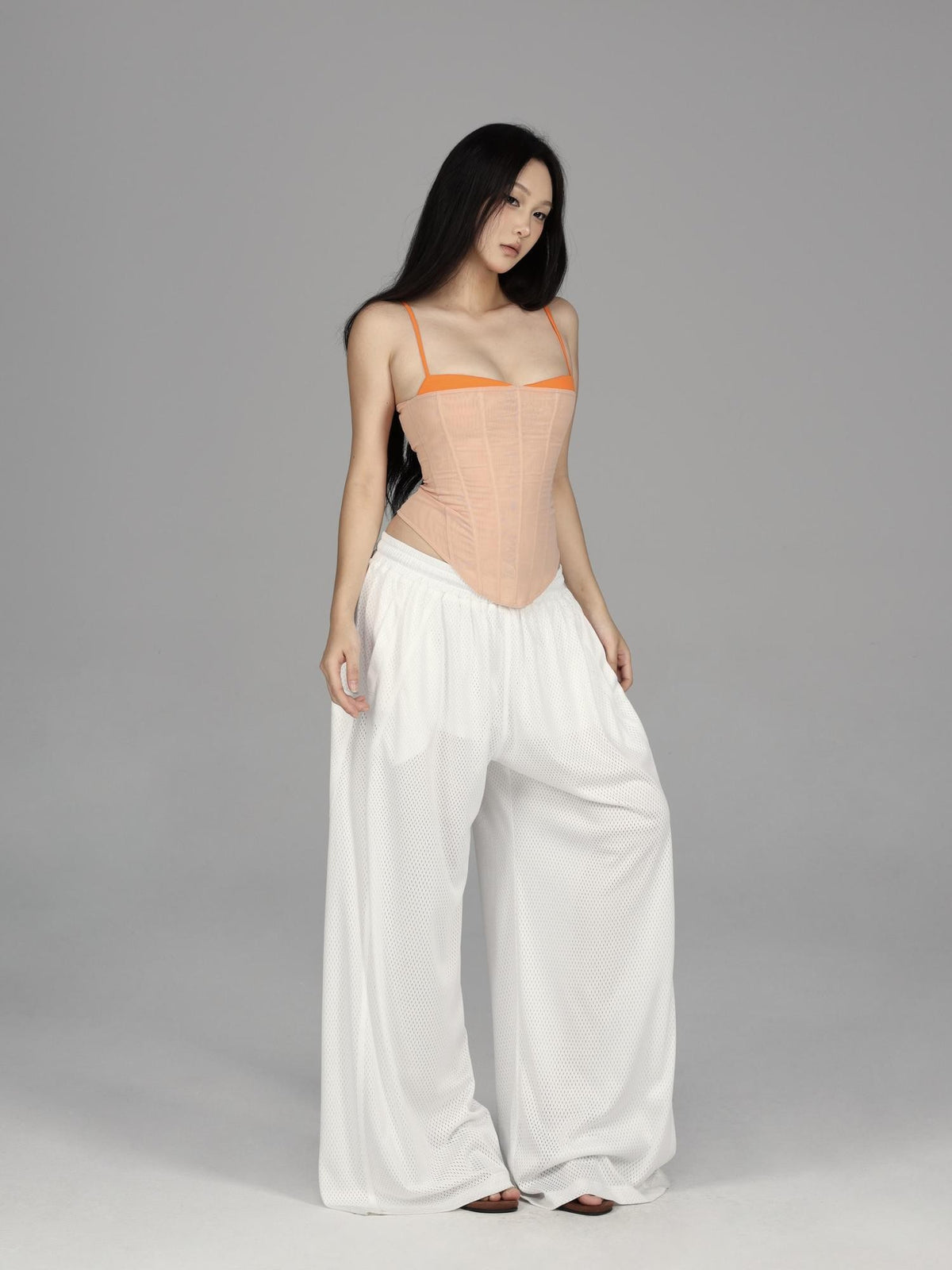 itsdinn Nude Orange Fishbone Corset Spliced Straps Women&