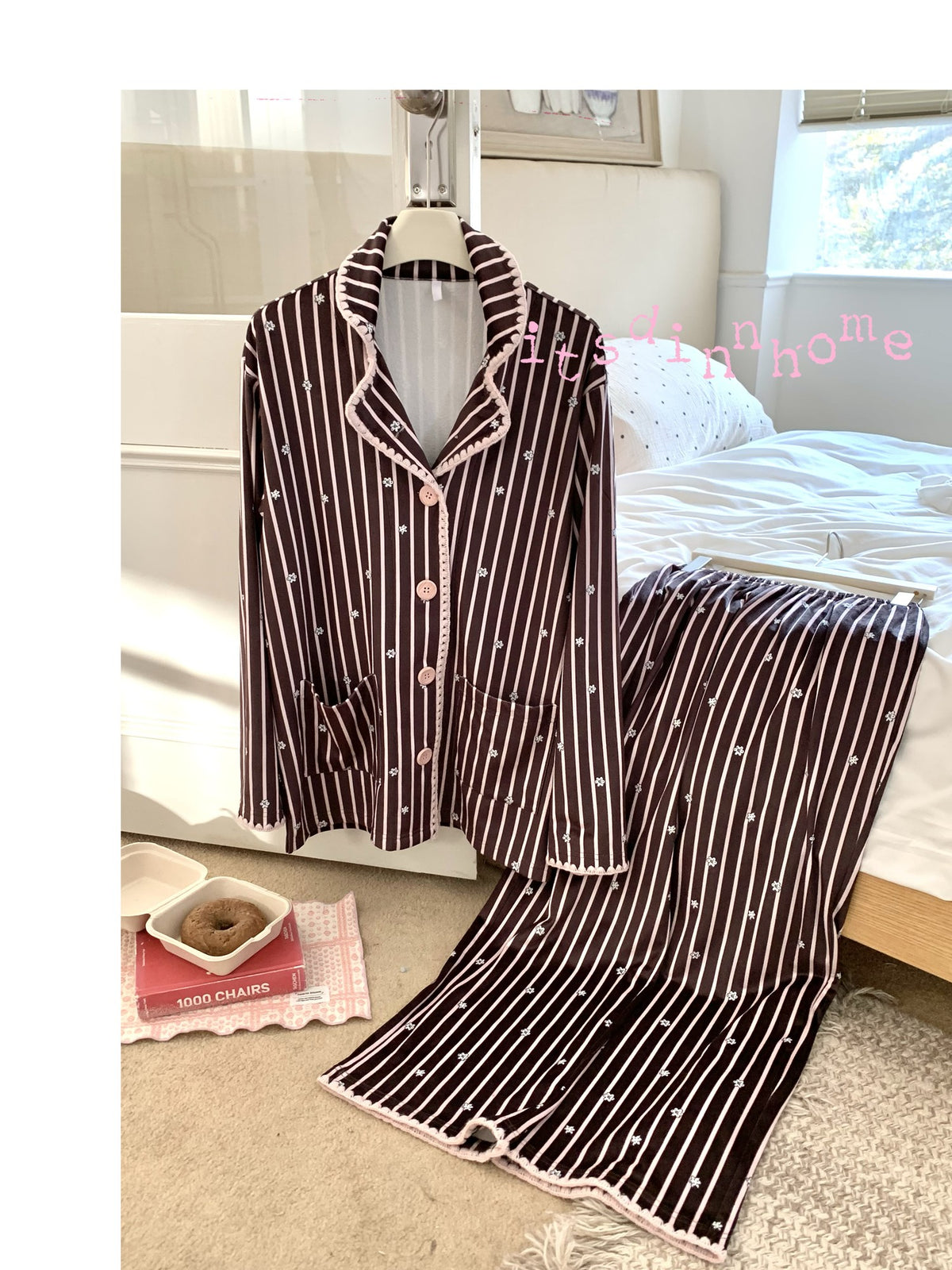 itsdinn Pink Brown Striped Patchwork Women&