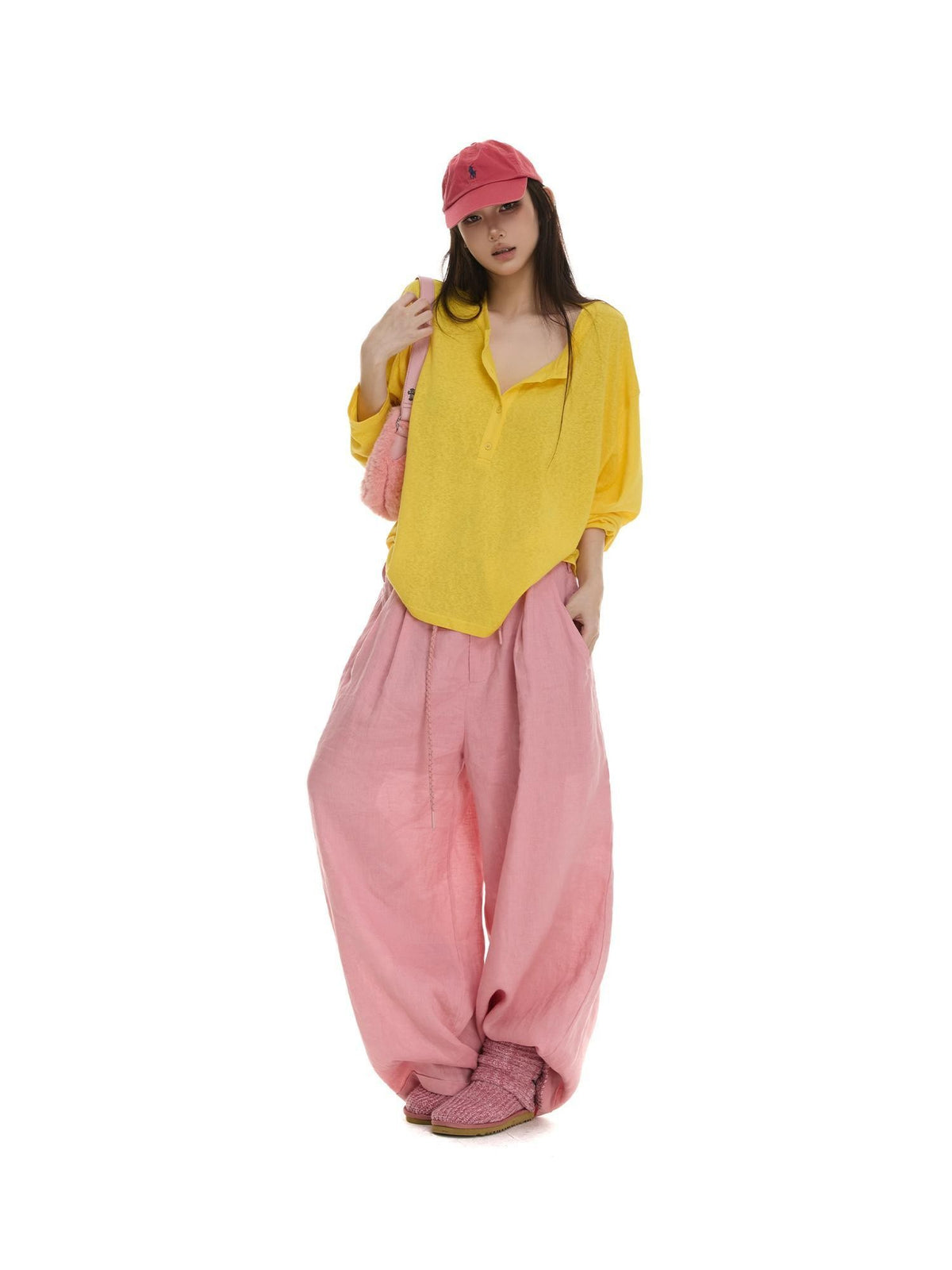 itsdinn Pink Drawstring Rolled Hem Low Rise Women&