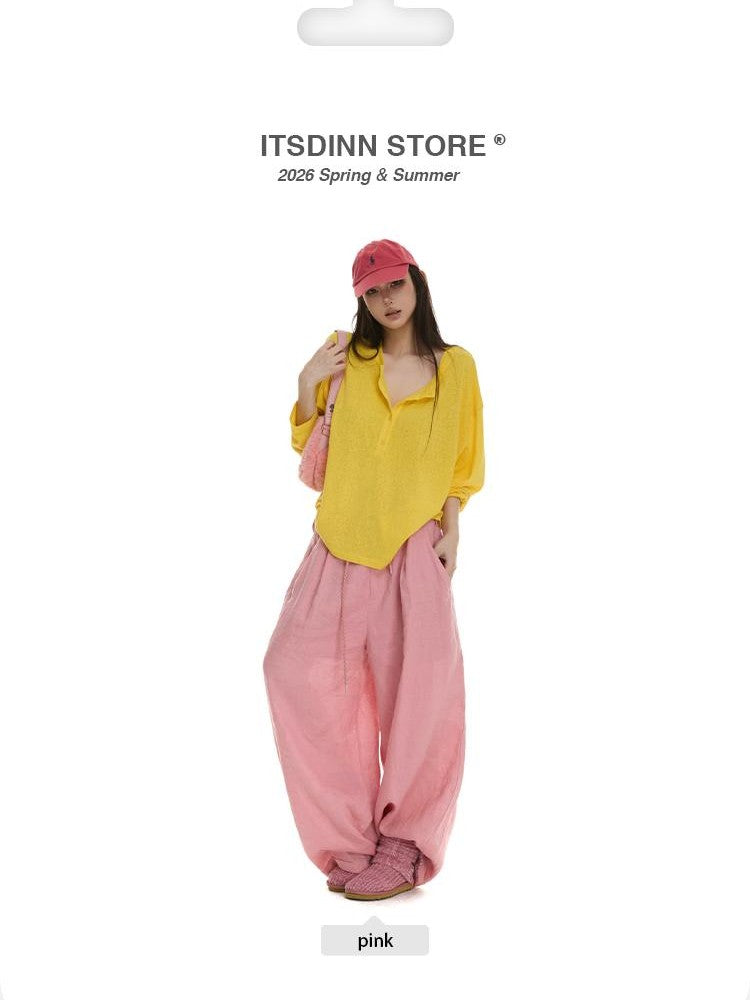 itsdinn Pink Drawstring Rolled Hem Low Rise Women&