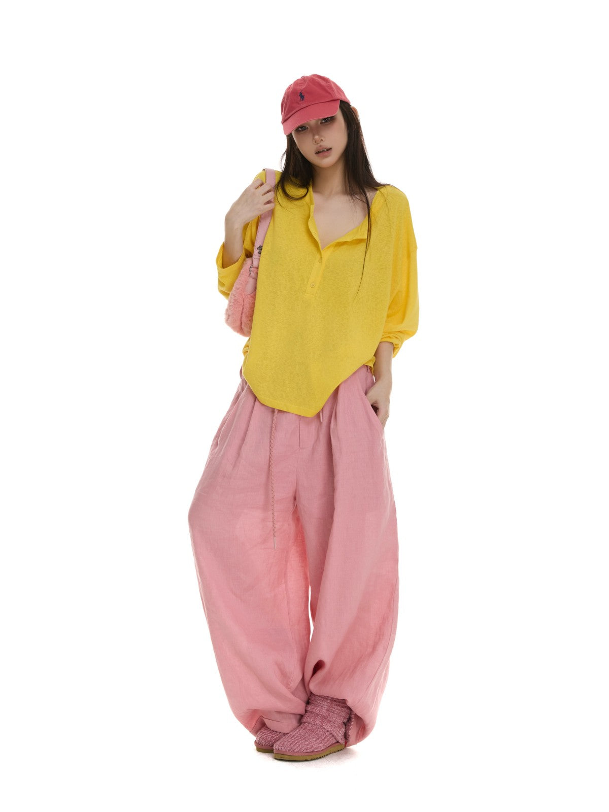 itsdinn Pink Drawstring Rolled Hem Low Rise Women&