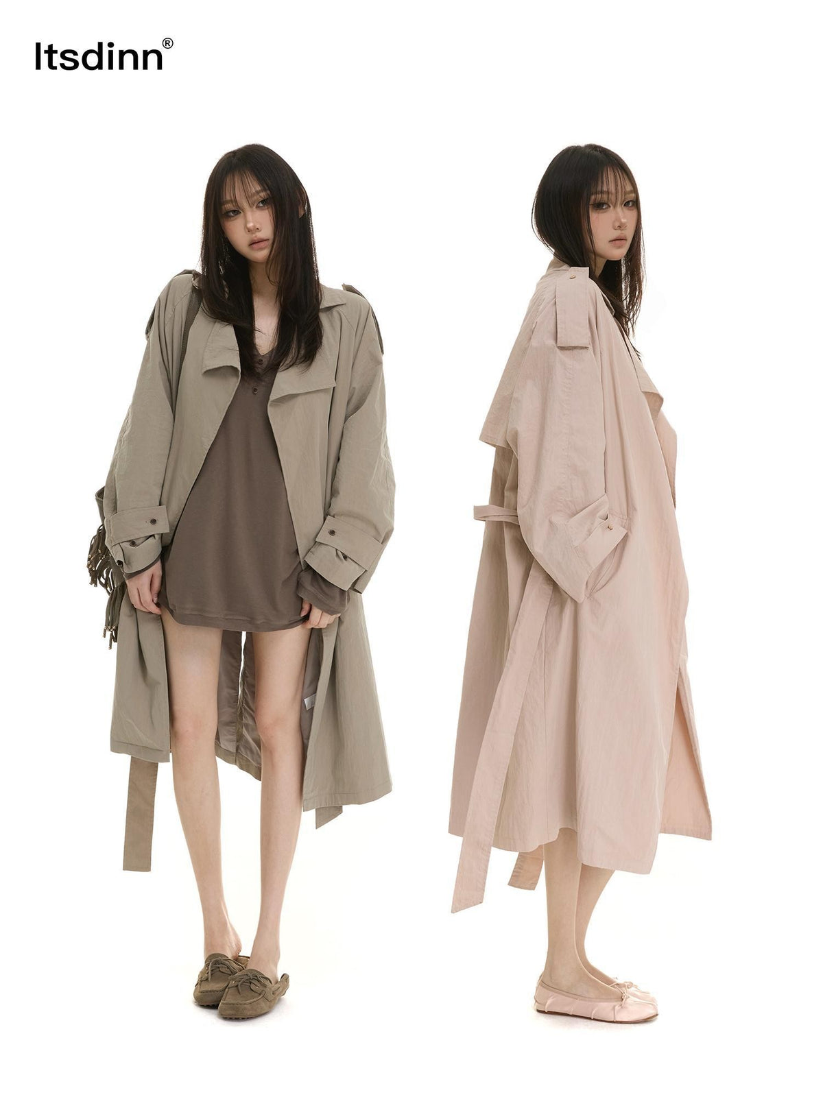 itsdinn Pleated Textured Lapel Tie Belt Women&