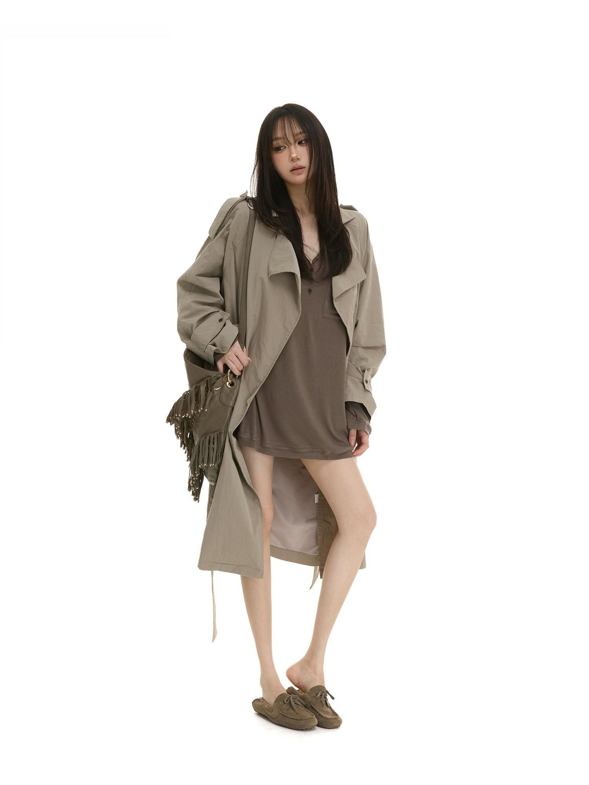 itsdinn Pleated Textured Lapel Tie Belt Women&