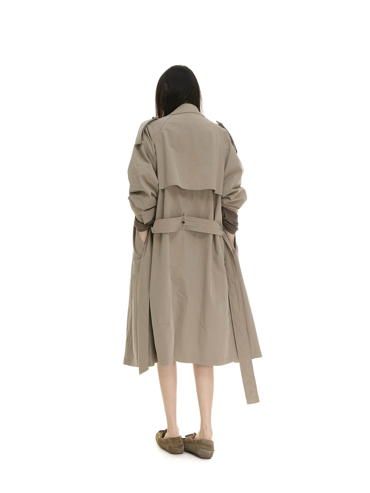 itsdinn Pleated Textured Lapel Tie Belt Women&