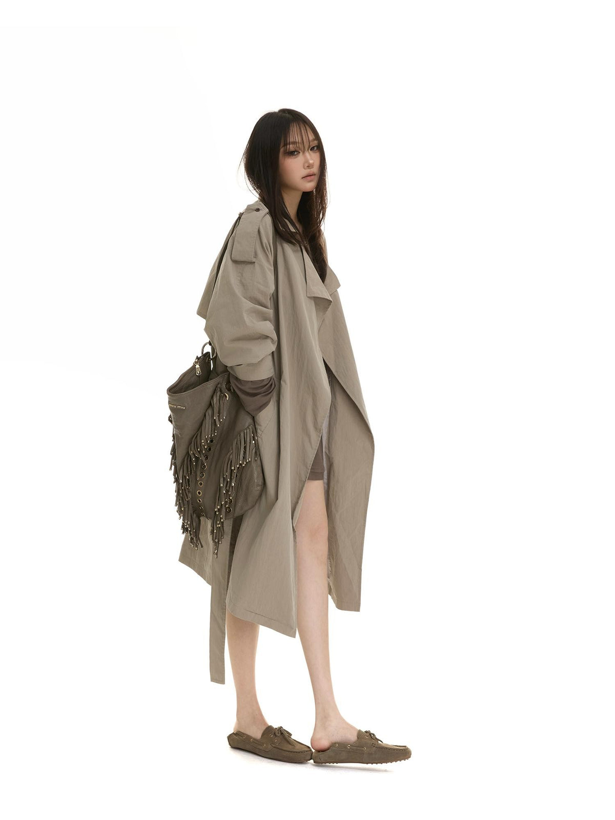 itsdinn Pleated Textured Lapel Tie Belt Women&