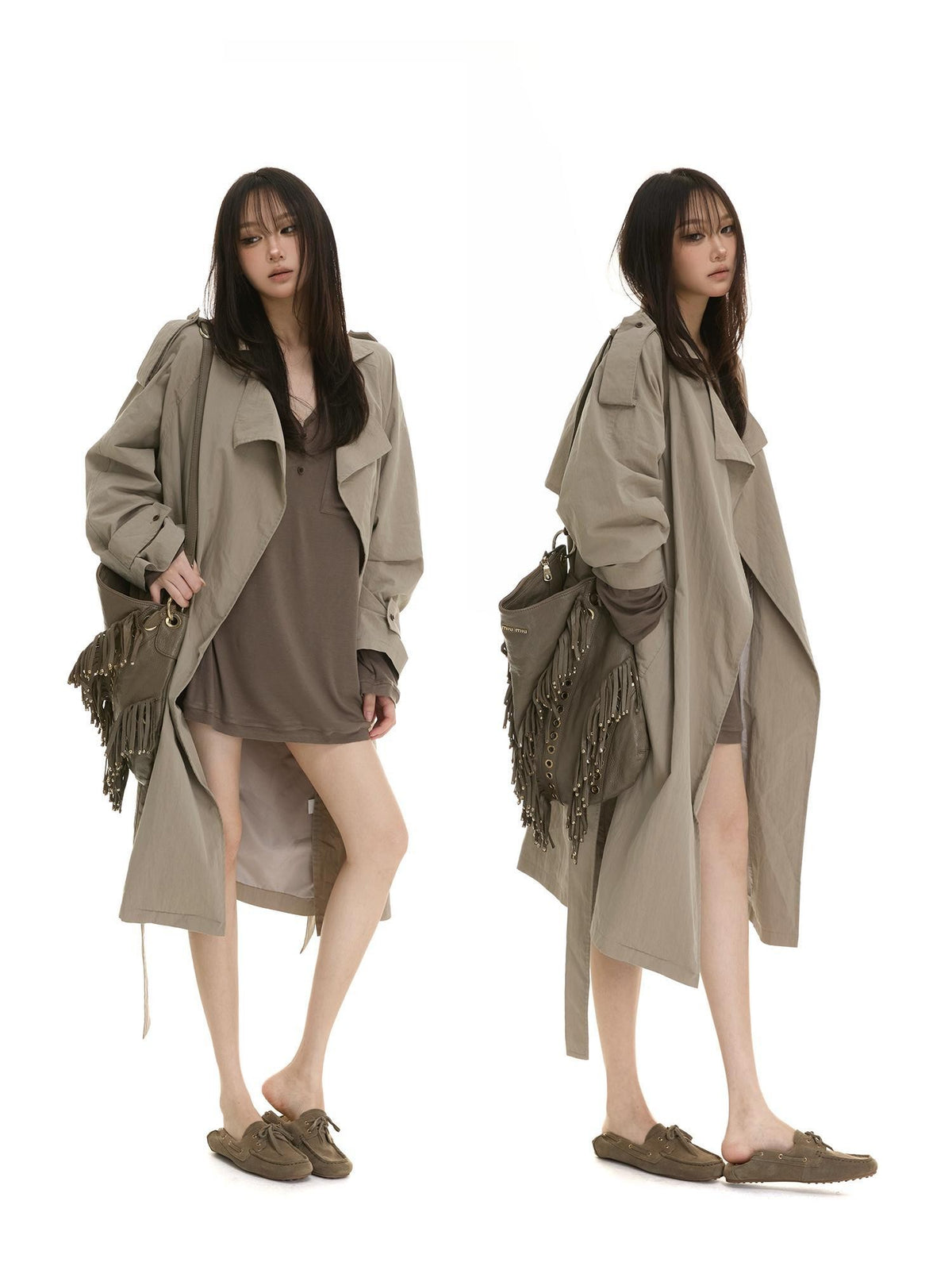 itsdinn Pleated Textured Lapel Tie Belt Women&