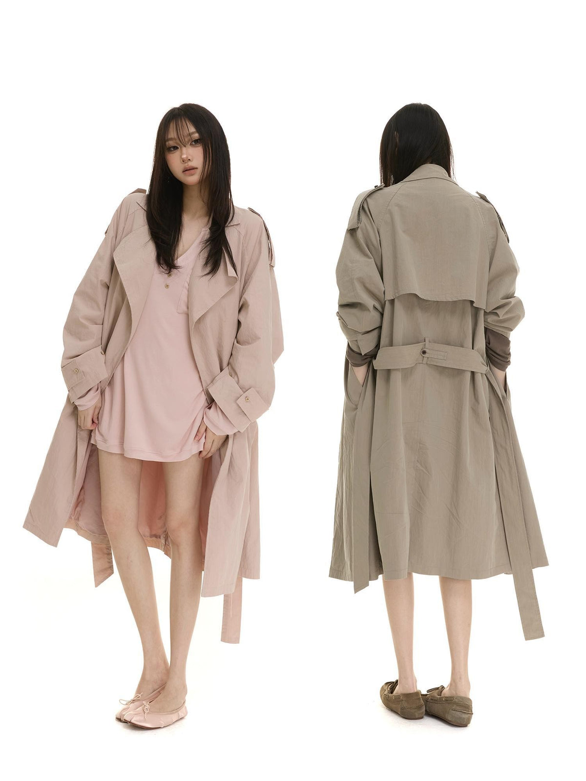 itsdinn Pleated Textured Lapel Tie Belt Women&