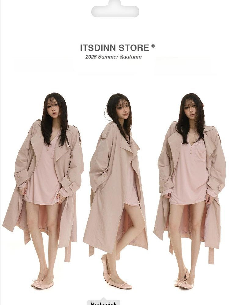itsdinn Pleated Textured Lapel Tie Belt Women&