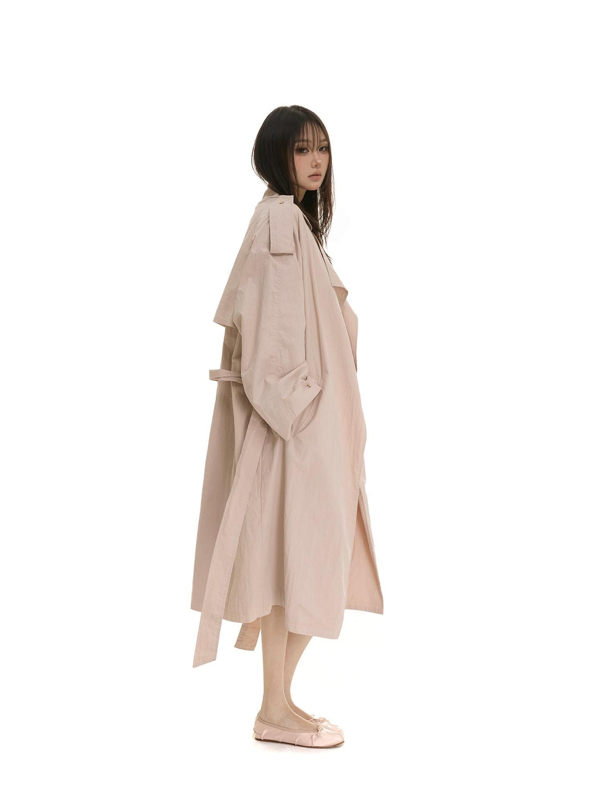 itsdinn Pleated Textured Lapel Tie Belt Women&