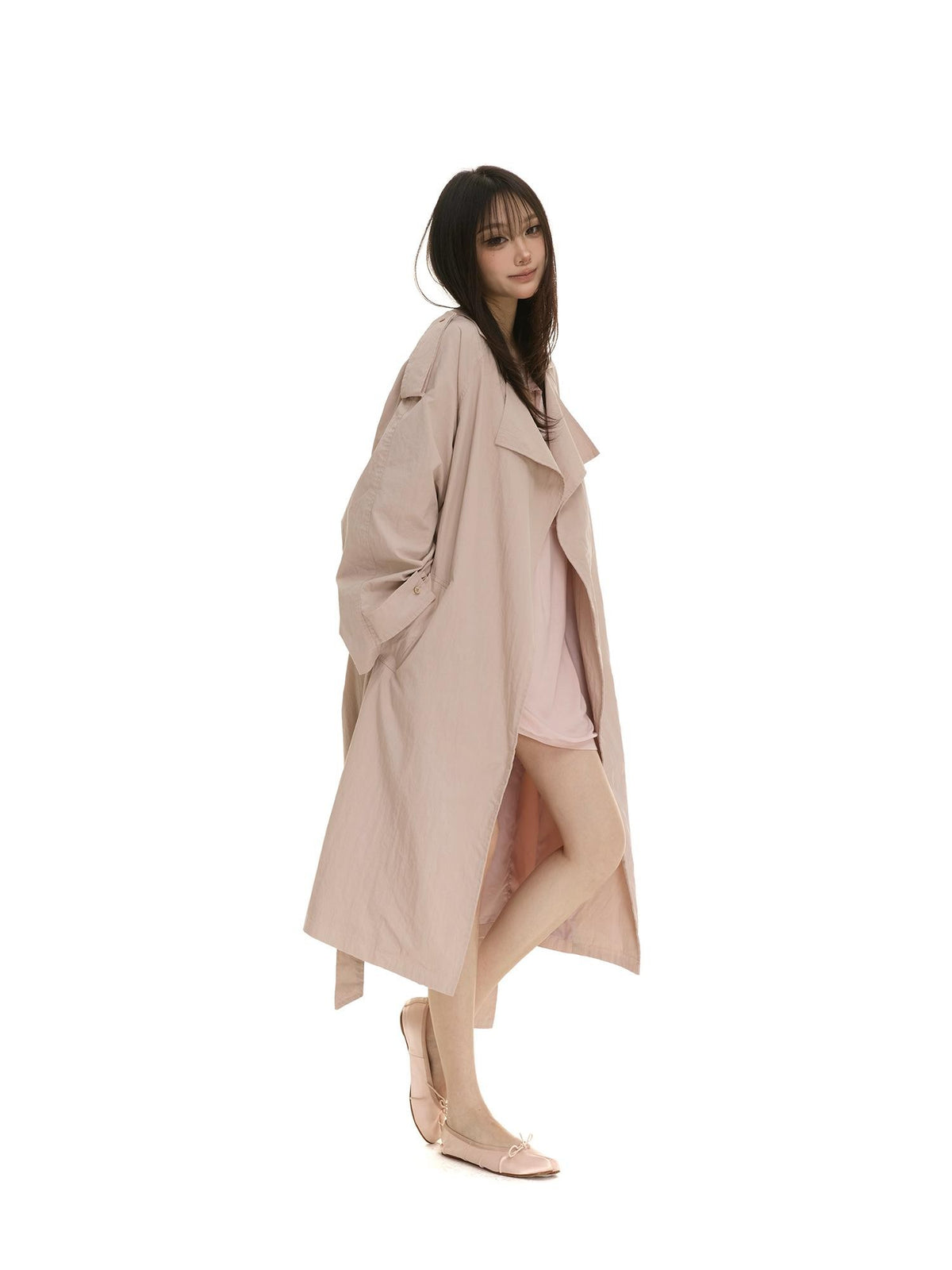 itsdinn Pleated Textured Lapel Tie Belt Women&