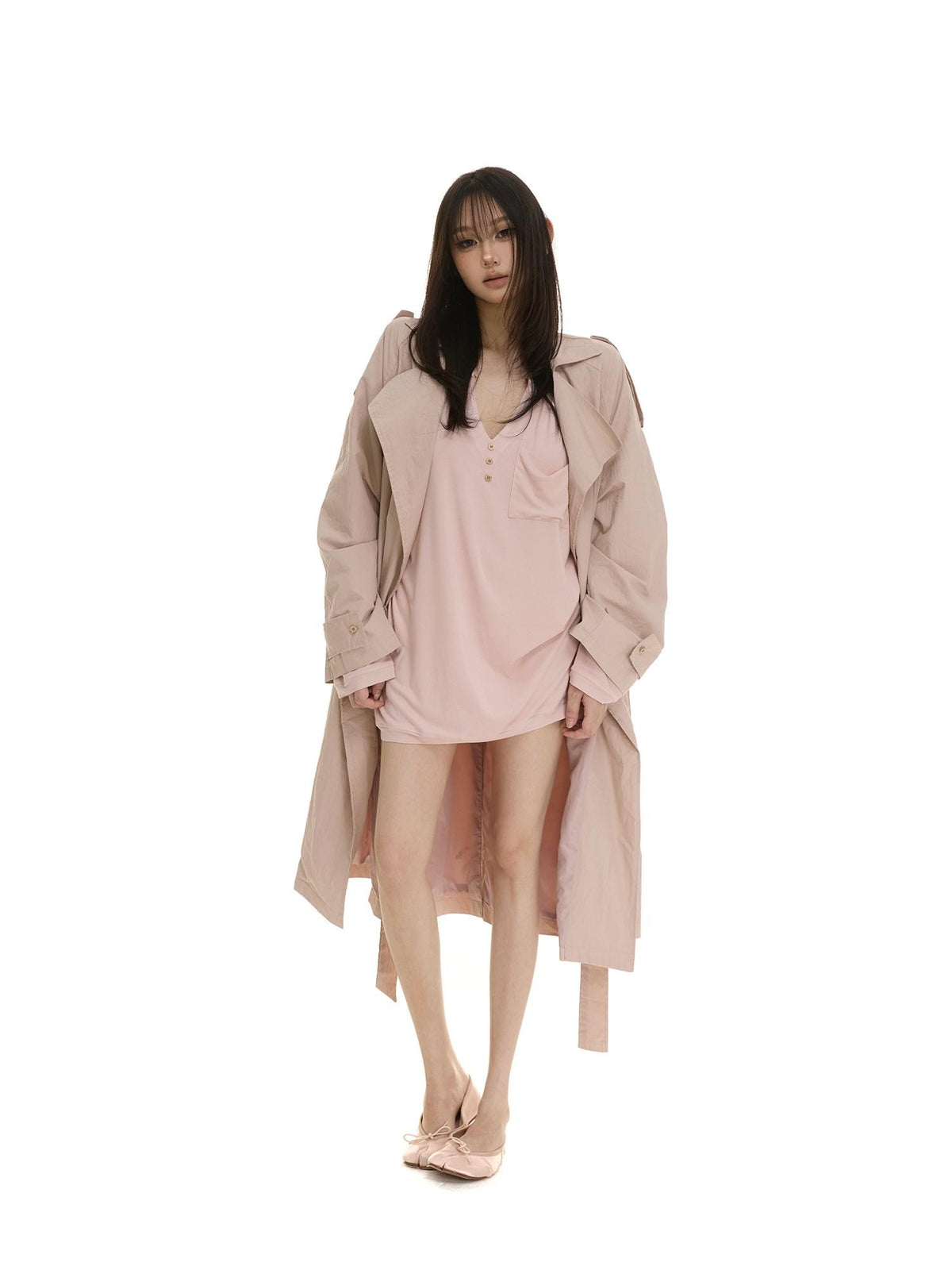 itsdinn Pleated Textured Lapel Tie Belt Women&