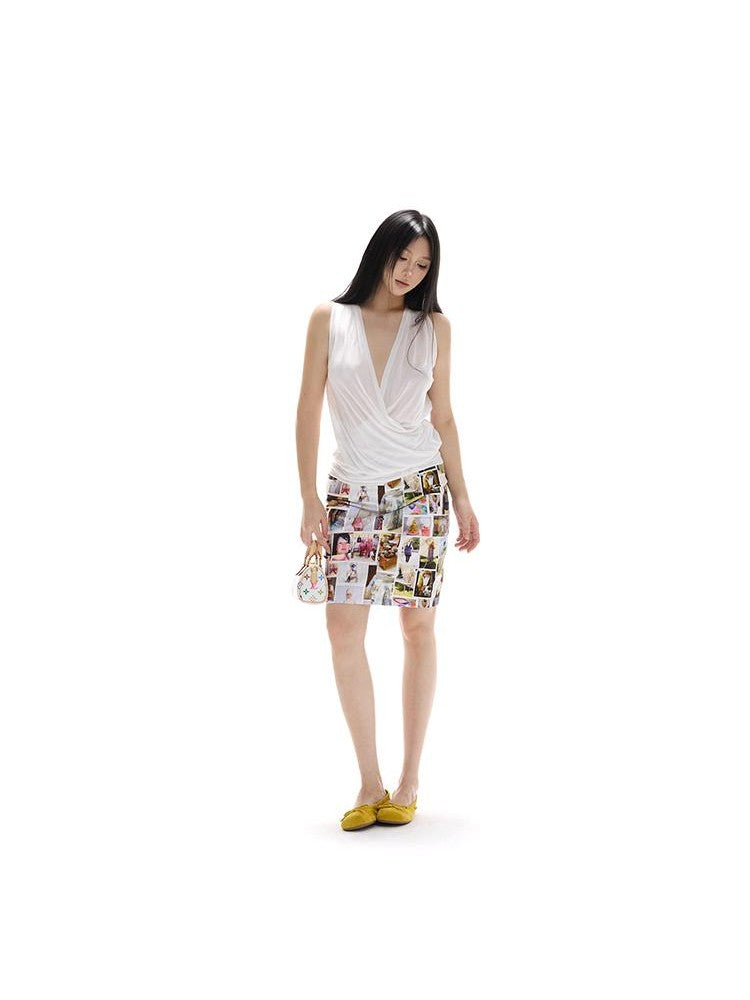 itsdinn Portrait Print Slim Fit Mid Waist Sheath Women&