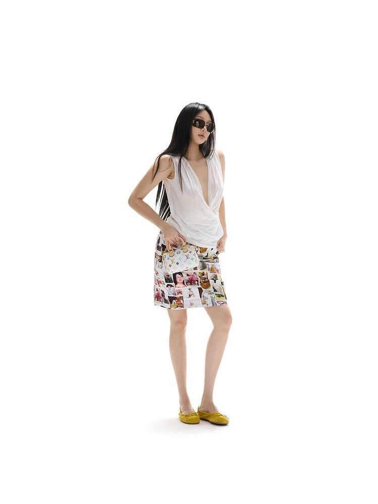 itsdinn Portrait Print Slim Fit Mid Waist Sheath Women&